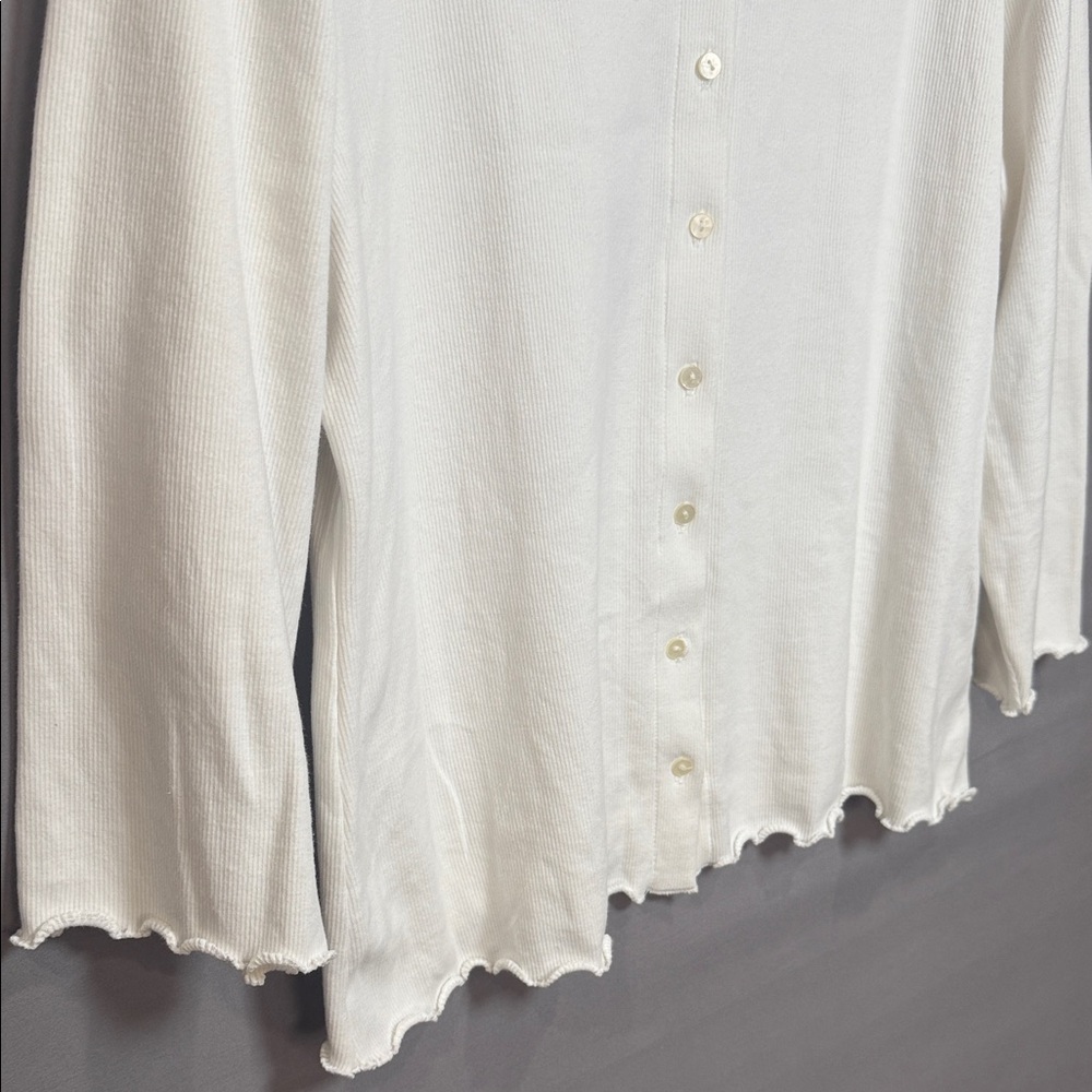 💜 Riley & Rae White Ribbed Cardigan Top XL Button Front Cropped - Picture 5 of 10